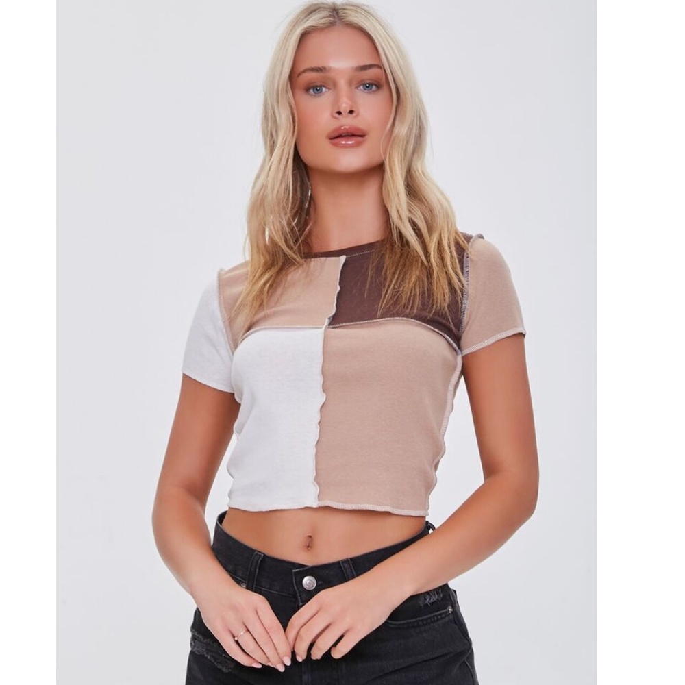 Forever 21 Women's Reworked Cropped Tee in Brown/Multi